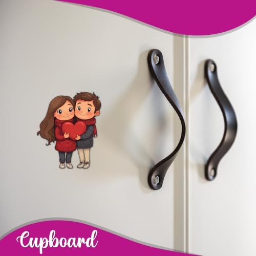 Image of Bhai Please Cute Couple with Heart Theme Wooden Fridge Magnet - Couple Gift