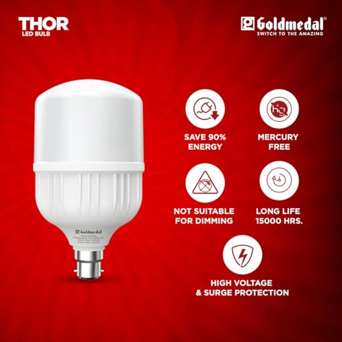 Image of Goldmedal Thor 30W B22 Base LED Bulb For Home & Office | Energy Efficient | 230 Degree Light Coverage | Surge Protection up to 4KV | Rated Life 15000 Hrs |Warm White (3000K)