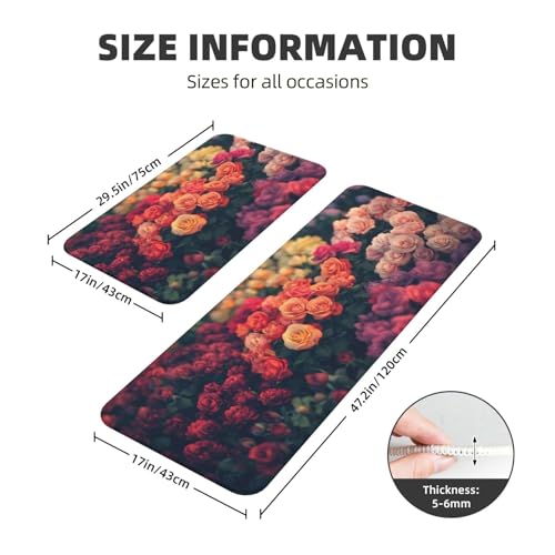 Tapetes de cocina acolchados y antideslizantes con diseño de flores rojas 4