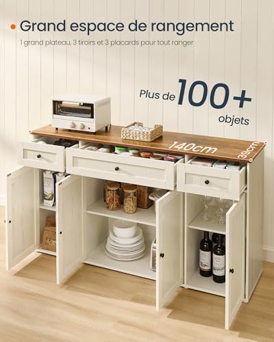 Buffet cuisine 140 cm montage sans outil BBK376WJ02 SONGMICS HOME