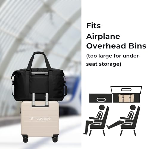 SUNNY BIRD Duffel with Utility Pouch, 40L Weekender Overnight Bag with Shoe Compartment for Travel and Sports (Black)2