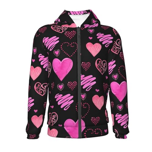 Red Watercolor Hearts Kids Pullover Hoodies Boys Zip Up Sweatshirts Girls Athletic Clothes with Pocket2