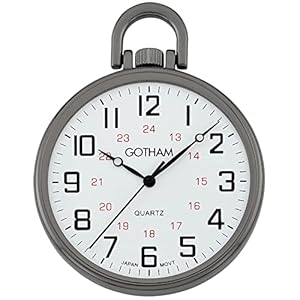 Gotham Men’s Gunmetal Ultra Thin Railroad Open Face Quartz Pocket Watch # GWC15026B