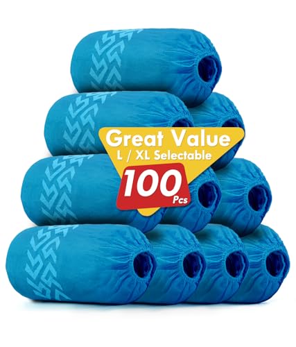 Image of Shoe Covers Disposable for Indoor - 100 Pack Blue Boot Covers, Disposable Shoe Covers Non-slip, Booties for Shoe Covers Fits Up To 11 US Men and 12 US Women, Non-Woven Fabric