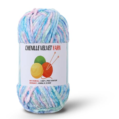 Image of Velvet Chenille Chunky Yarn, Handcrafts Weaving Soft Chenille Yarn for Crocheting Clearance, Used for Making Baby Yarn Blanket, Clothes, Knitting Creations (1 - Candy Color)