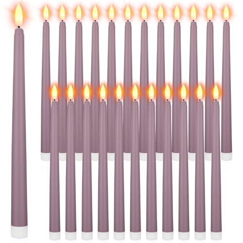 Image of Macarrie 24 Packs Flameless Taper Candles Battery Operated Fake 11 Inch Long Candlelight LED Flameless Candlesticks Flickering Tapered for Summer Fall Wedding(Light Purple)
