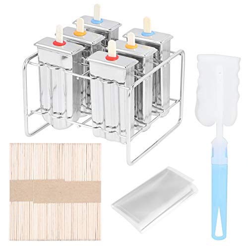 6-teiliges Eisformen-Set, EIS am Stiel-Formen aus Edelstahl mit Stielhalter, Heim-Eiscreme-Set, Wiederverwendbare Eisformen mit Stielhalter