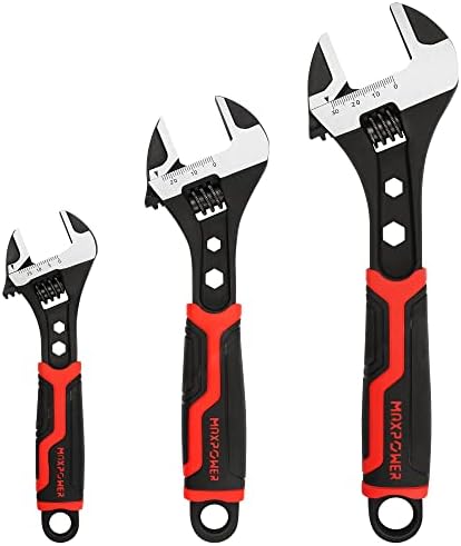 MAXPOWER Adjustable Spanner Set, 2-in-1 Adjustable Wrench Set with Hexagonal Wrench Function & Non-Slip Handle -150mm, 200mm & 250mm