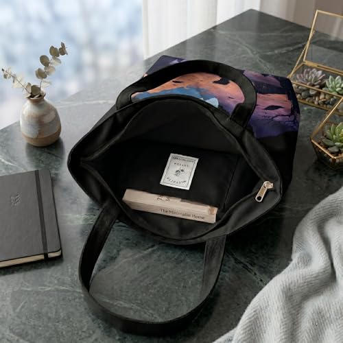 Image of Canvas Tote Bag with Zipper for Women| Inside Pocket | Cotton College Shoulder Bag | Stylish Travel Sling & Handbag for Daily Use | Cotton Canvas Fabric