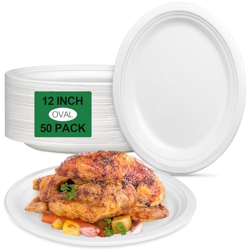 Uniecocus Large Paper Plates 12 Inch, 50 Pack Oval...