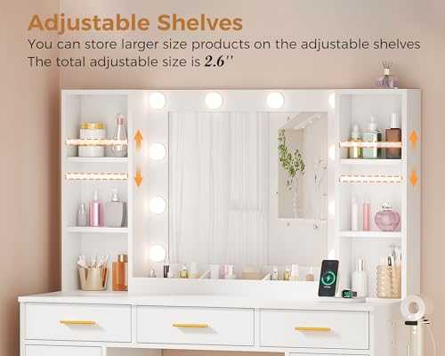 ANWBROAD Makeup Vanity Desk with Mirror and Lights White Vanity Desk with Power Outlet 11 Drawers 9 Shelves 3 Color Lighting Modes Vanity for Bedroom Women UBDT86W - Image 3