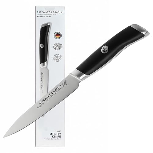 STEWART & BRADLEY 12.5cm (5-Inch) Utility & Vegetable Knife – Full Tang German Steel Kitchen Knife with Ergonomic Handle – Precision Engineered for Cutting, Trimming, Peeling & Everyday Prep