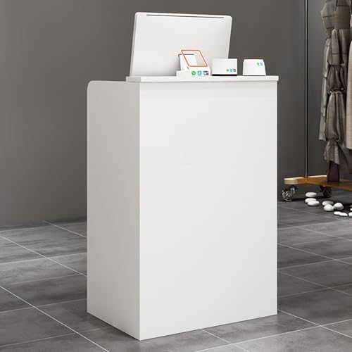 Modern Reception Desk with Lockable Drawer & Door Cabinet - Stylish Retail Counter Table for Salon, Office Checkout, Reception Room - Large Front Counter Desk for Business Use