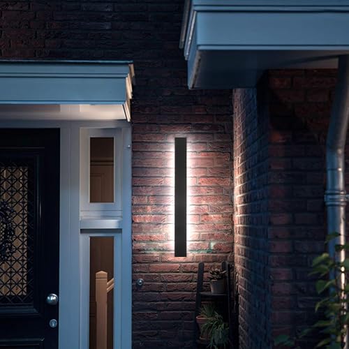 Image of AioTio Modern Outdoor Wall Light for House,23.6inch Black LED Exterior Wall Sconces Lighting Fixtures, Outdoor Porch Light Fixture Dimmable Long Linear Wall Light Outside Lighting for Porch,Garage