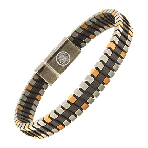 Casisto.J Pulsera Cuero Hombre - Pulsera Trenzada Hecha a Mano clásica en Negro y marrón con Cierre magnético Grabado Joyas Gratis en Caja (clasificado, 22)