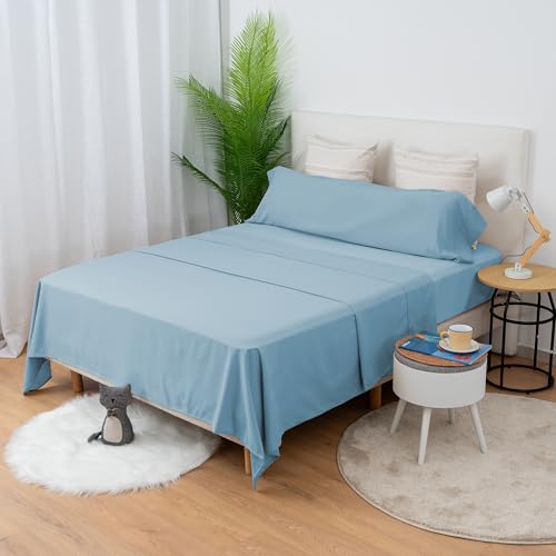 H HANSEL HOME Juego de Sábanas Cama 150cm 3 Piezas 100% Microfibra Transpirable Duradero Ultra Suave   Incluye 1 Encimera, 1 Bajera Ajustable y 1 Funda de Almohada   Azul Claro