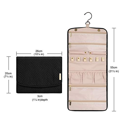 Bagsmart Travel Hanging Jewelry Organizer Case Foldable Jewelry Roll With Hanger For Journey-Rings, Necklaces, Bracelets, Earrings, Black #TOP4