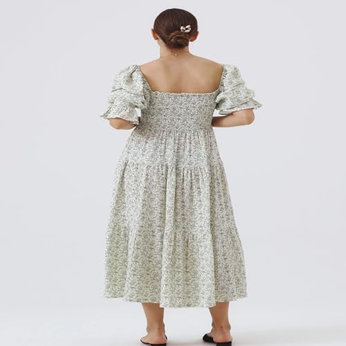 Image of NOTHING FITS BUT Kiko Maternity Gown, Puffed Short Sleeve Maternity Dress for Women, Off Shoulder Pregnancy Dresses, Cotton Baby Shower Dress (Blue Poppy, Large)