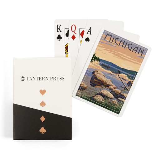 Lantern Press Baraja de Poker Michigan Lake Sunrise 52 Cartas