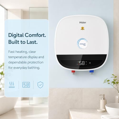 Image of Haier Aqualad Digi 25L Storage Water Heater Geyser, 2.2kW, 8 Bar | Digital display, TitanGuard tank and element, Shock Proof, U-turn flow, IPX4 and long-term warranty