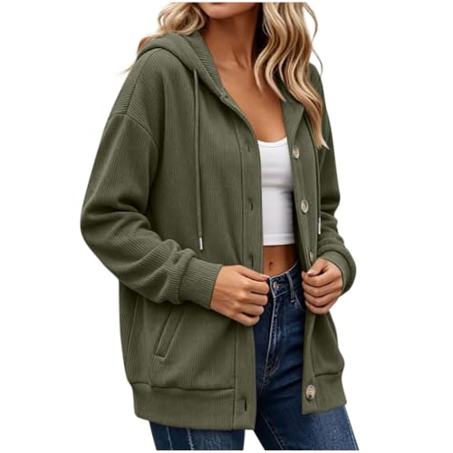 Floobei Kapuzenpulli Damen,Kapuzenjacke Damen Hoodie Jacke Langarm Cardigan Knopf Kapuzenpullover Sweatshirts mit Kapuze Einfarbig Sweatjacke Herbst Winter Jacke Tunika Komfort Oberteile