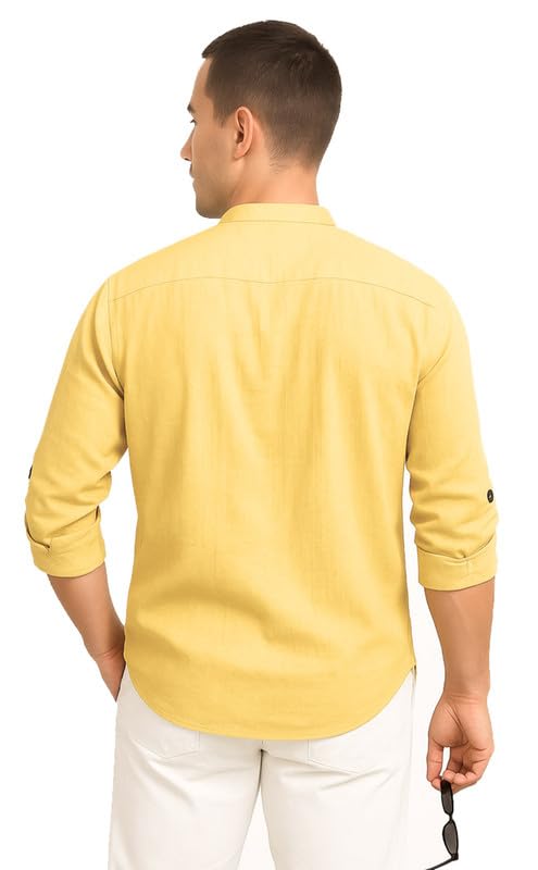 Image of DEEMOON Men's Cotton Blend Solid Regular Fit Full Sleeve Short Kurta | Men's Trendy Short Kurta