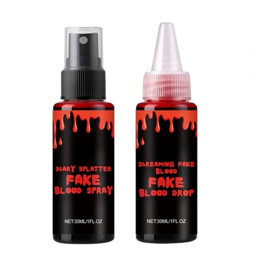 Halloween Fake Blood Kit Blood Spray + Dripping Blood Realistic Washable Fake Blood Makeup for Clothes Vampire Zombie Monster SFX and Cosplay Fake Blood Halloween Washable Special Makeup Kit Fakeblood