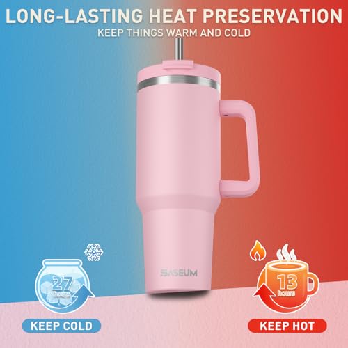 Image of SASEUM 40 oz Tumbler with Handle & Lid, Vacuum Insulated Travel Mug (Pink, 40 Ounces)