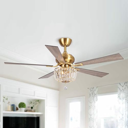 Gold Ceiling Fans with Lights and Remote, 52 Inch Modern
