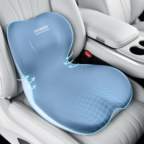 Image of Coverado Car Seat Cushion and Lumbar Support Pillow One Piece, Memory Foam Ergonomic Back Support Driving Seat Cushion for Back Pain, Non-Slip Washable Cushion for Car, Driver, Office
