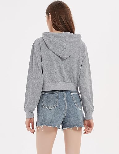 Image of Casual Wear Solid Crop Zipper Jacket Hooded Neck Full Sleeves with Kangaroo Pocket Hoodie for Women