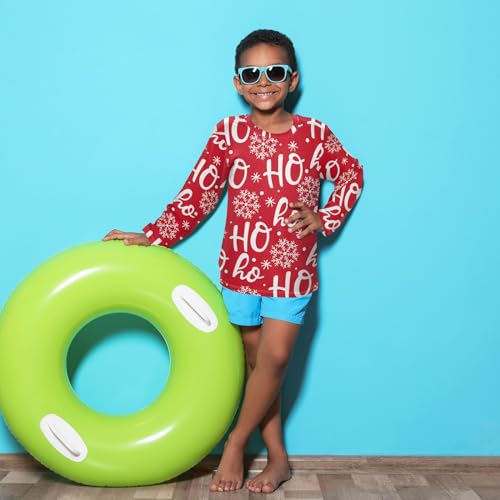 Image of Aflyko Festive Boys' Rash Guard Shirts Xmas UPF 50+ Sun Protection Swim Shirt 3-12T