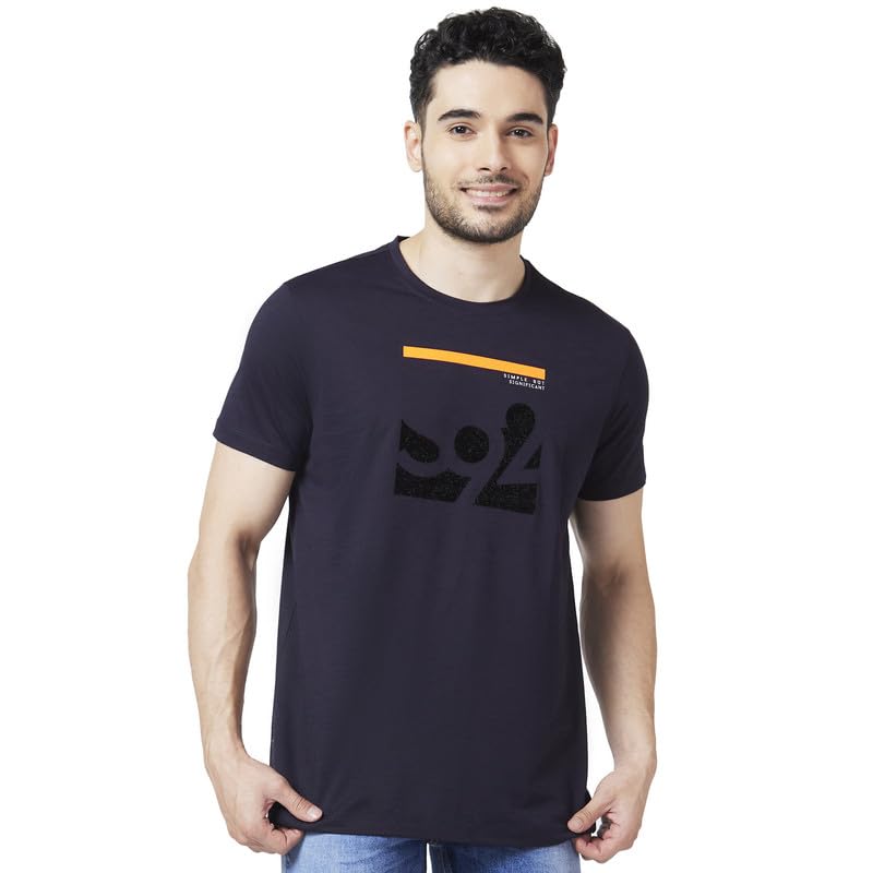 Image of Spykar Men's Slim Fit Round Neck Half Sleeve Printed Casual T-Shirt