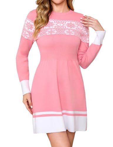 Gyabnw Strickkleid Damen Winter Rentier Muster Elegantes Minikleid Festliches Kleid für Party Feiern