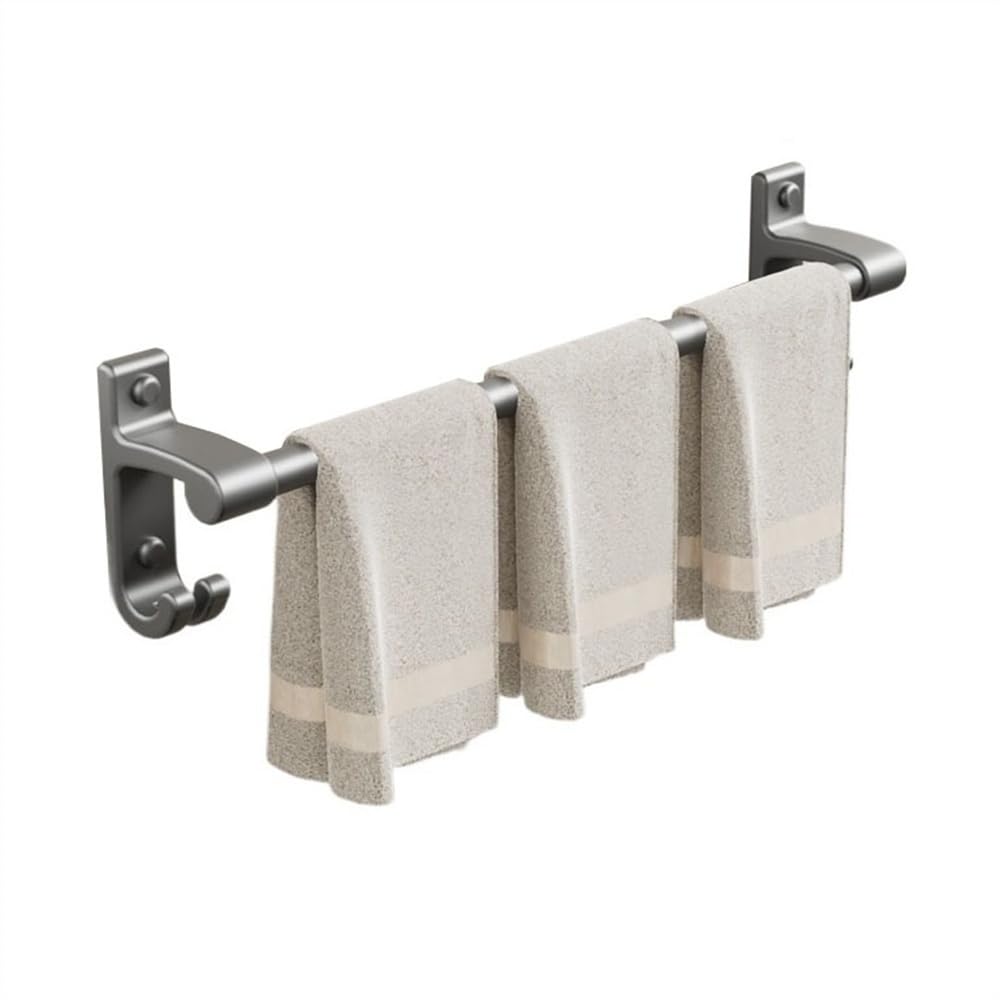 LUUYYI Estante de baño con ganchos, colgador de toallas de aluminio grueso, sin taladrar, toallero montado en la pared, moderno para decoración del hogar, estantes flotantes (gris pistola, 70 cm)