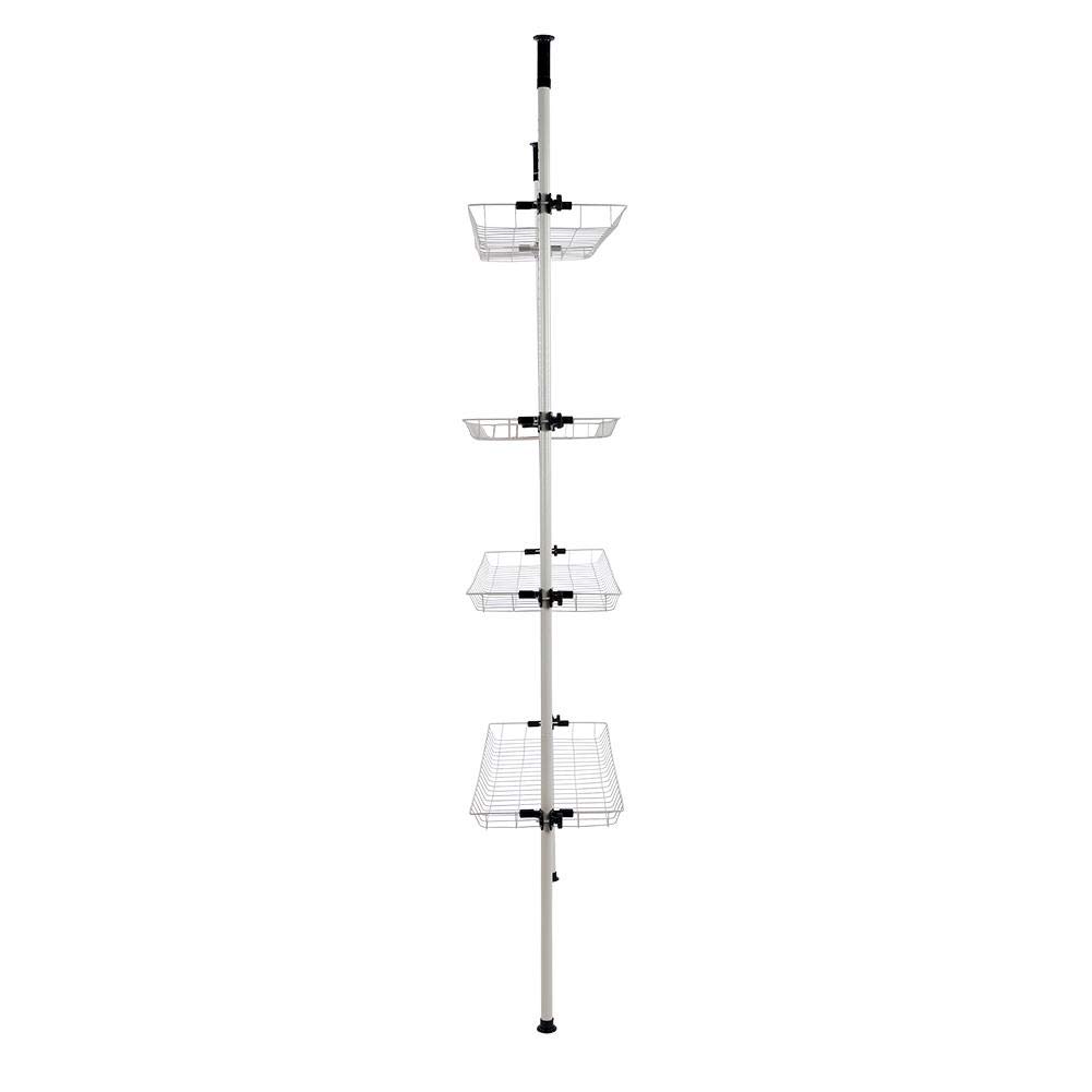 Ausla Wielowarstwowa Regulowana Półka do Przechowywania Kosze Metalowe Półka do Przechowywania 4 Zdejmowane Kosze 275 323 Cm od Podłogi Sufitu Żelazny Organizer Sypialni Pralnia Przedpokój
