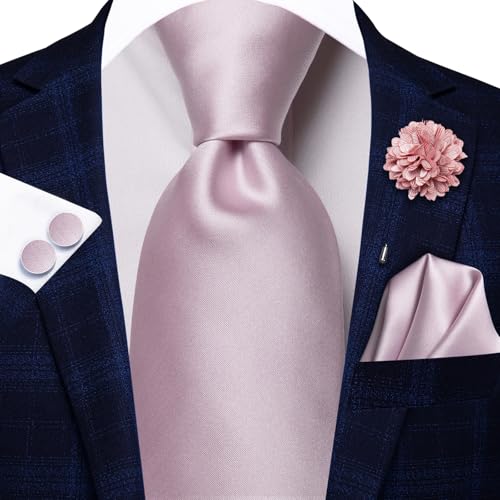 Image of Hi-Tie Men's Tie Lapel Pin Set Pocket Square Cufflinks Formal Woven Silk Tie Sets Wedding Party
