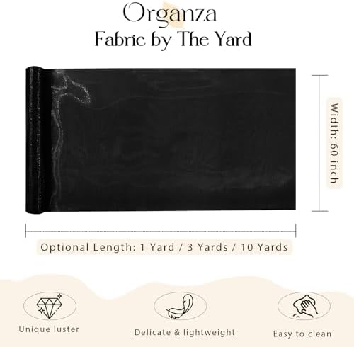Eychei Black Organza Fabric by The Yard, 60 Inch Wide, 1 Yard - 4