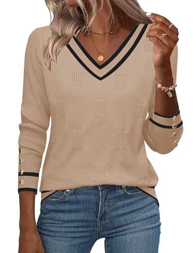 Zeagoo Women Trendy Sweaters Sweatshirts Fall V Neck Long Sleeve