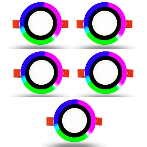 Image of D'Mak 9 Watt 6+3 Round Double Colour LED Conceal Panel Side 3D Effect Light (Pack of 5, White & PGB)