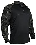 IDOGEAR OUTDOOR Tactical CAMO Shirts 1/4 Zipper Combat Shirts Long Sleeve BDU Shirts with Pockets for Outdoor Airsoft Paintball(camo Black,Small)