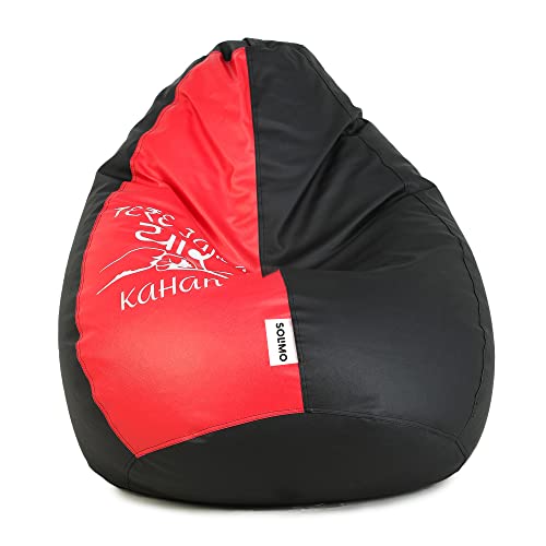 Amazon Brand - Solimo Premium Faux Leather Bean Bag, Filled with Beans | Capacity: Upto 6 Ft 3 in Height, 120 KG Weight | 3XL | Pop Culture Print | Black and Red