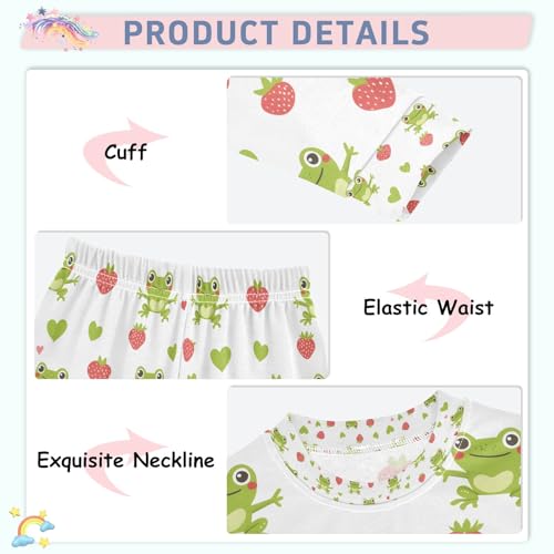 senya Frog with Strawberry Pajamas Set Long Sleeve Soft Cotton Sleepwear 2 Piece4
