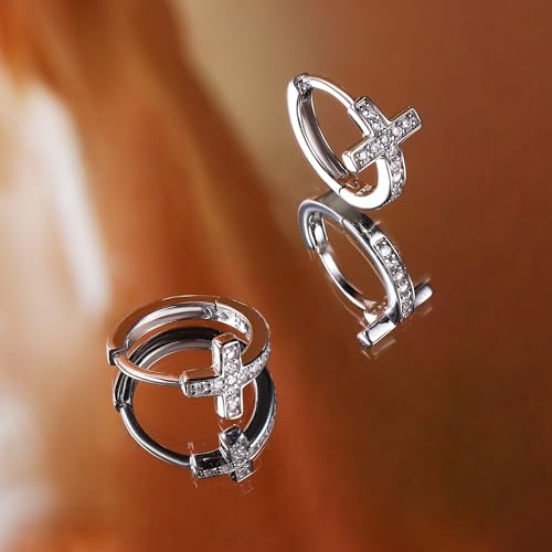 MILACOLATO 925 Sterling Silver Cross Hoop Earrings: Small Huggie Earring for Women Men Tiny Cubic Zirconia Hypoallergenic Cartilage Cross Earrings Dainty 18K Gold Plated Jewelry Gifts4