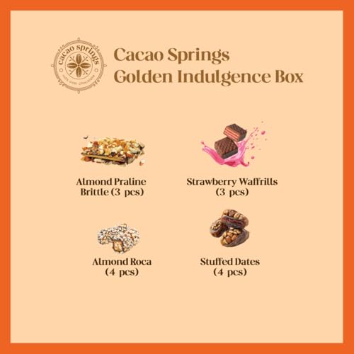 Image of Cacao Springs Golden Indulgence Celebration Chocolate Box For Gift - Assorted Chocolates - Brittles with Mixed Nuts (Almond & Cashew Nuts) - Premium Diwali Gift Hamper - 3 x 4 = 12 Pcs - 14gm Each