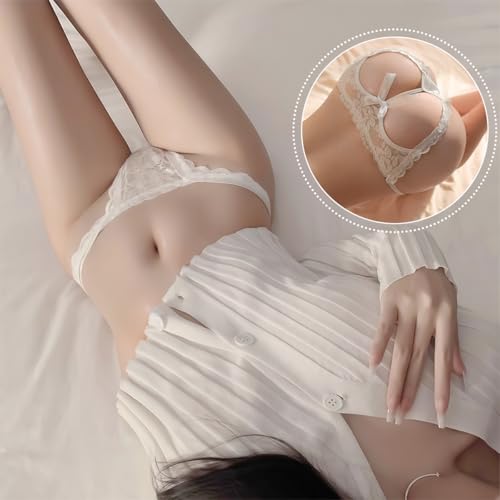 [MeatRoot] セクシーランジェリー 穴あきパンティー ホワイト ショーツ シースルー 花柄レース オープンクロッチ Tバック 刺繍 ジャカード ネット【ヒップ フルオープン ダブルホール リボン付き】エロショーツ 勝負下着 柔らか通気性 レディース 大人可愛い コスプレ 記念日用 プレゼントにも - 画像5