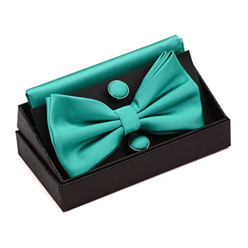 Image of GUSLESON Men's 3-pc Solid Color Bow Tie Gift Set - Double‑Fold Pre-Tied Bow Tie, Pocket Square, Cufflinks - Wedding Formal Party
