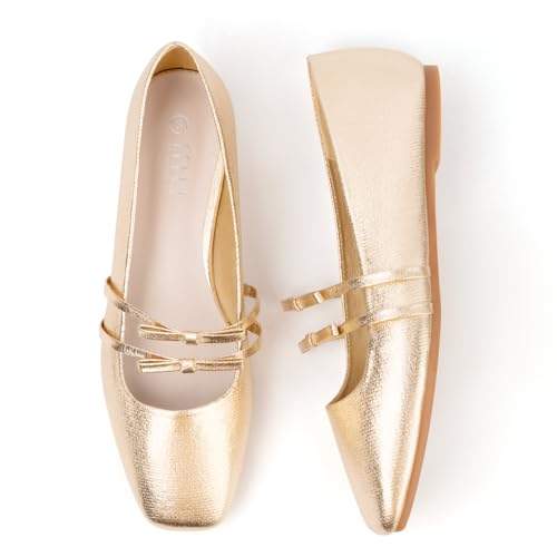 Image of MUSSHOE Mary Jane Shoes Womens Ballet Flats with Strap Comfortable Flats for Women Square Closed Toe Shoes
