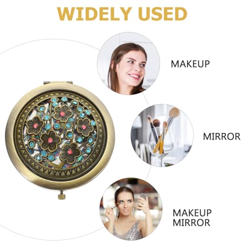 Artibetter Antiker Taschenspiegel Runder Klappbarer Kompakter Spiegel Doppelseitiger Kosmetikspiegel für Frau Mutter Kinder Tolles Geschenk (Zufällige Farbe)