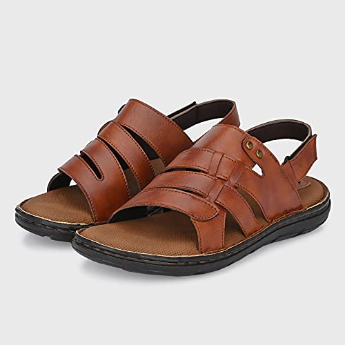 Image of Centrino Men's Sandals |Classical Thong Lightweight Quick-dry Flip Flops | Secure Hook & Loop Closure | Comfortable Close Strap | Heavy Density for Arch Support Comfort, Hand Stitched Chappal (3669)